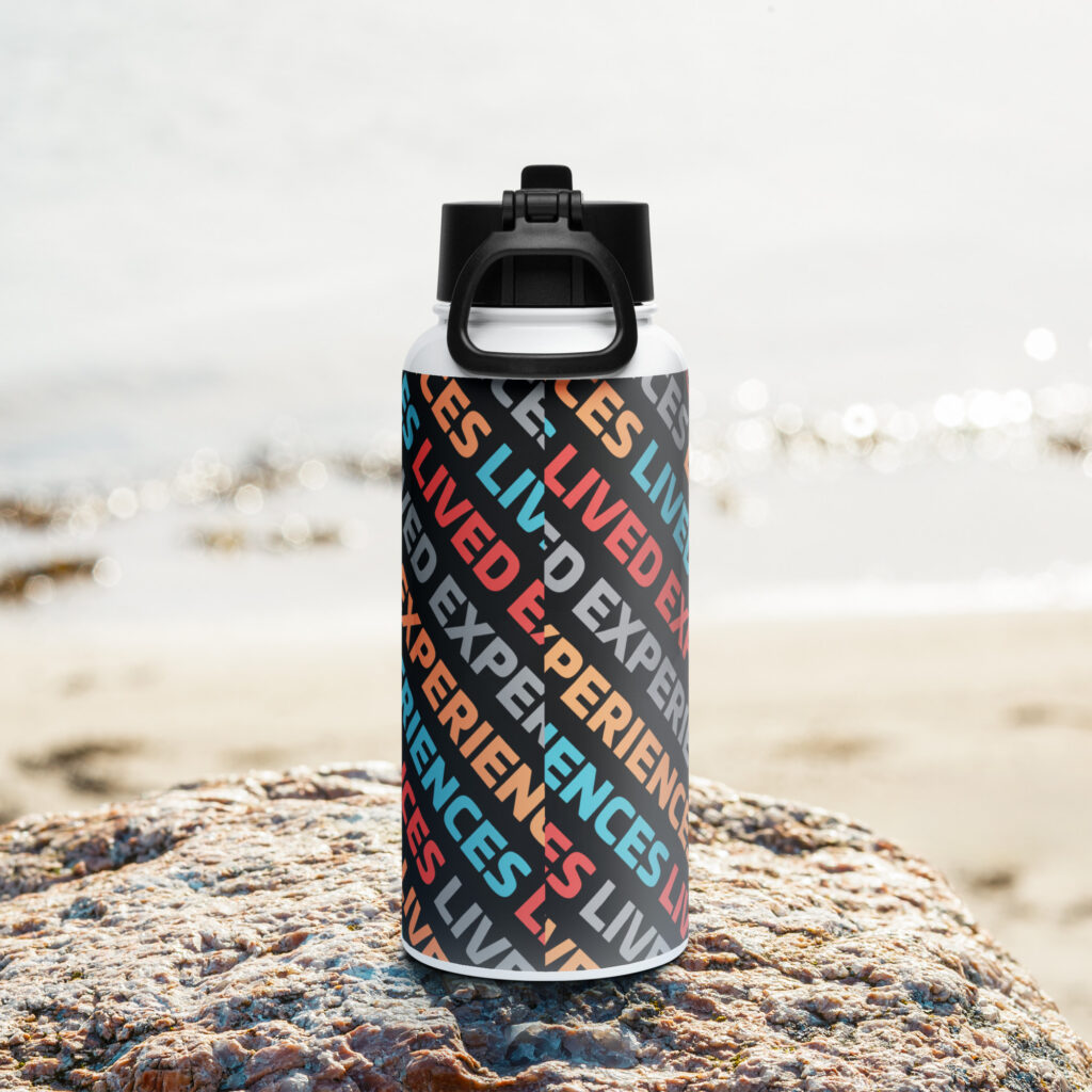 LE Pattern Stainless steel water bottle with a straw lid